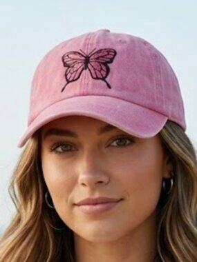 Dolly Parton - Dolly Butterfly Adjustable Baseball Hat Embordered Pink